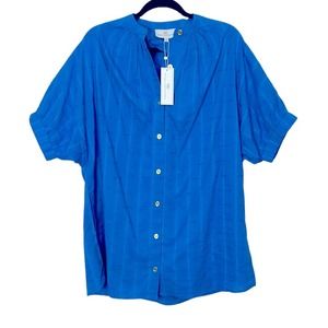 Never A Wallflower Bright Blue Elastic Sleeve checked Peasant Dress size xs NWT